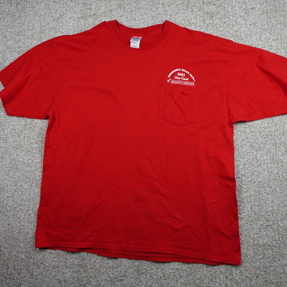 Vintage 2002 Minnesota State Fair Staff Shirt Red Gildan Pocket Tee XXL Mens - Picture 2 of 5